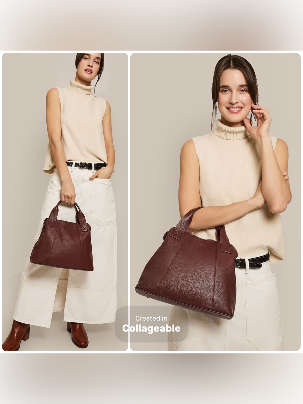 American Leather Co Ada Triple Entry Satchel Cordovan Burgundy Crossbody Bag - Picture 2 of 9